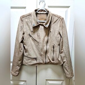 Blank NYC Jacket Women Small Taupe Tan Moto Faux Suede Full Zip Pockets Short